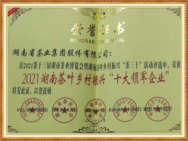 2021湖南茶葉鄉(xiāng)村振興「十大領(lǐng)軍企業(yè)」
