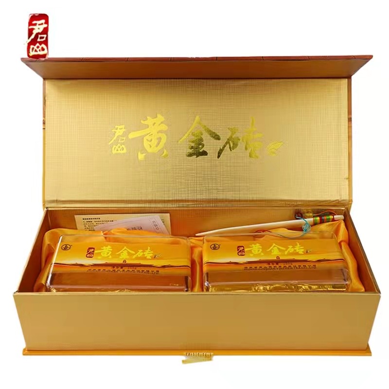 湖南特產(chǎn)茶葉嶽陽黃茶君山牌緊壓型黃金磚禮,盒400g