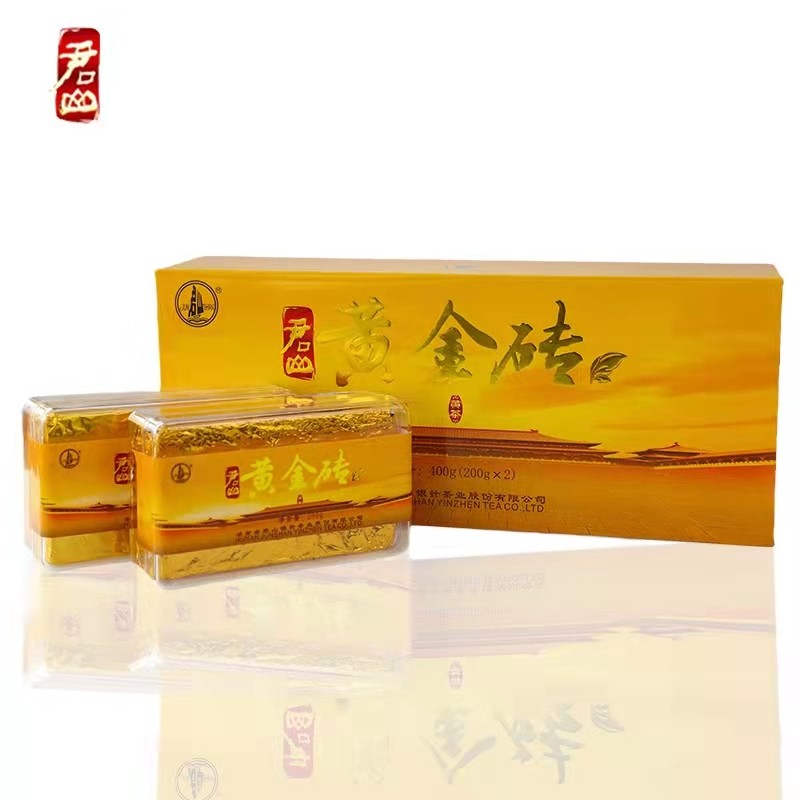 湖南特產(chǎn)茶葉嶽陽黃茶君山牌緊壓型黃金磚禮,盒400g